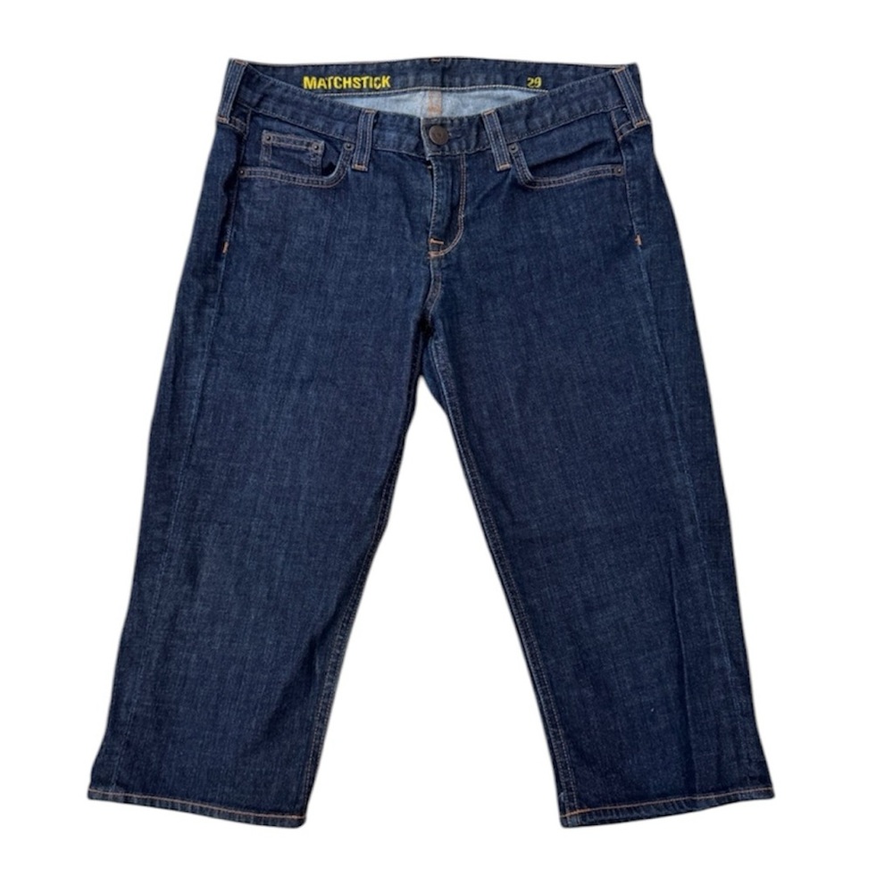 J. CREW MATCHSTICK Capri jeans knickers dark blue 29 denim long shorts cropped